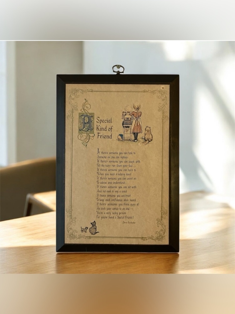 Vintage Holly Hobbie Wooden Plaque SPECIAL KIND OF FRIEND Framed Poem Art 1970s